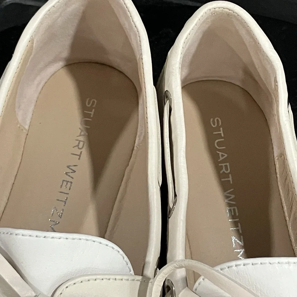 Stuart Weitzman White Leather Boat Shoes Womens Size EU 38 US 8 Made Spain